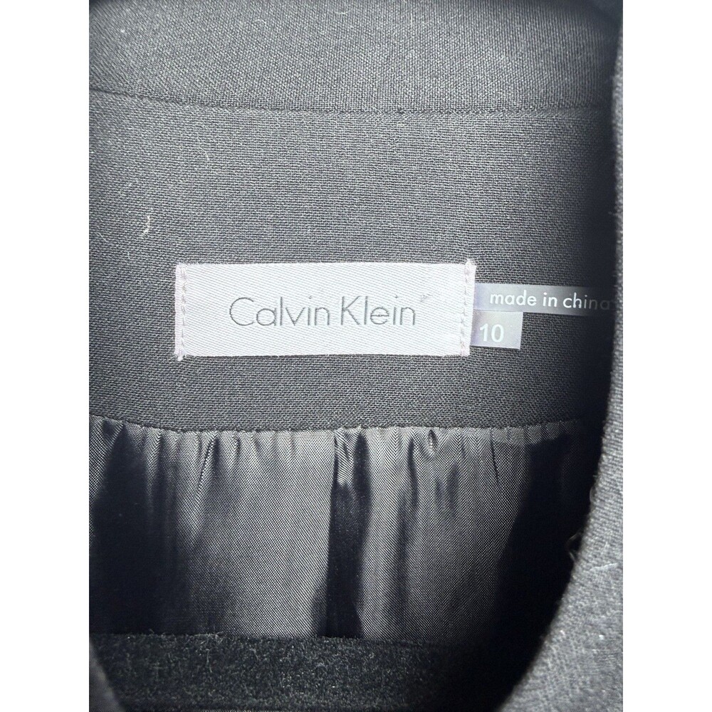 Calvin Klein Black Sheath Dress Sz 10 Sleeveless Mock Neck Faux Wrap Career Work - Picture 3 of 12